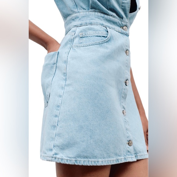 ZARA NEW Women’s Sleeveless Blue Denim Mini Dress Size Large Lapel Collard NWT - Picture 6 of 9